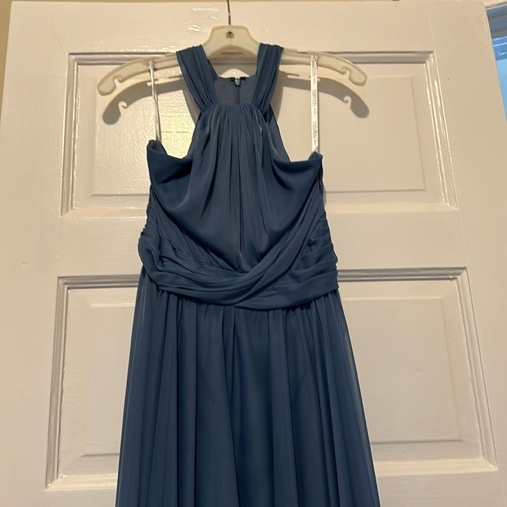 Steel-Blue floor length dress.